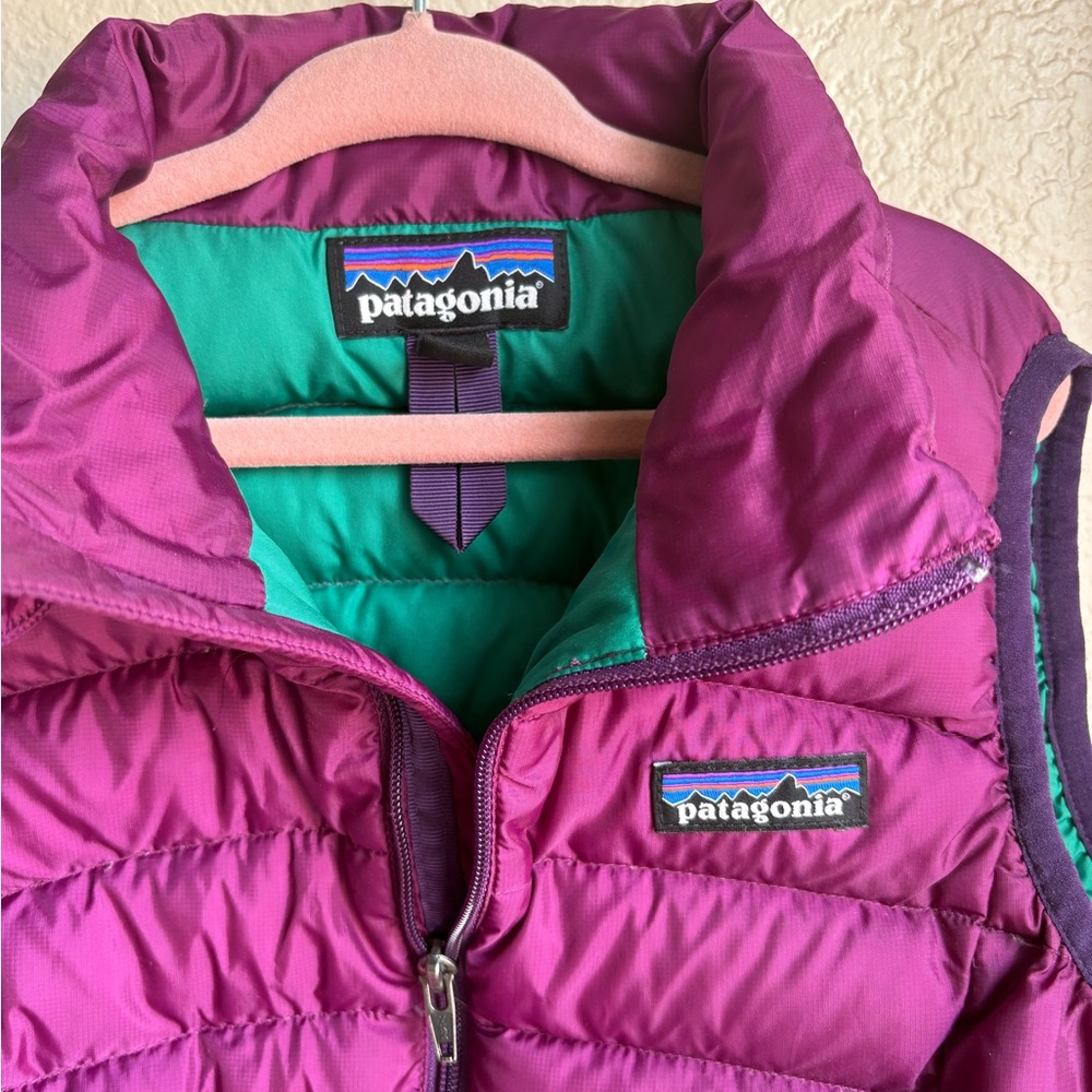 PATAGONIA Girls Puffer Vest Feather Down Purple Size 7/8 - Picture 5 of 7